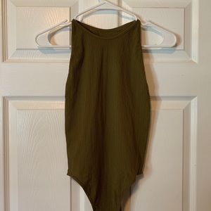 Forever 21 army green halter racer-back body suit